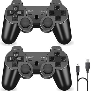 RUEIURI P-S3 Controller 2 Pack PS-3 Wireless controller P3 Controller Wireless Bluetooth Gamepad with USB Charger Cable for PS-3 Console
