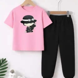 Girls' 2-Piece Printed Tracksuit – Pink Activewear Set