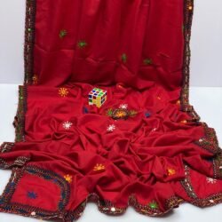 Premium Swiss Embroidered Border Shawl – Vibrant Red Festive Collection