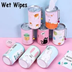 Cute Mini Can WetWipes – Portable TravelWipes with Cartoon Designs| Moist & SoftCleaning Tissues