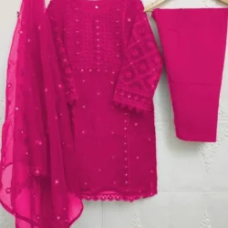 3-Piece Girls' Formal Embroidered Suit – Pink Organza & Pearls