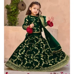 3 Pcs Girl's Shamoz Silk Embroidered Shirt And Skirt Set