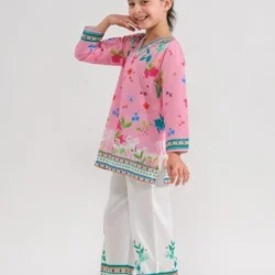 2 Pcs Girl's Lawn Printed Shirt And Trouser Suit