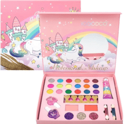 iGoodco 29-in-1 Magical Unicorn Makeup Kit for Girls – Deluxe Washable Cosmetic Set with Glitters, Eyeshadows & Accessories (Safe & Non-Toxic)