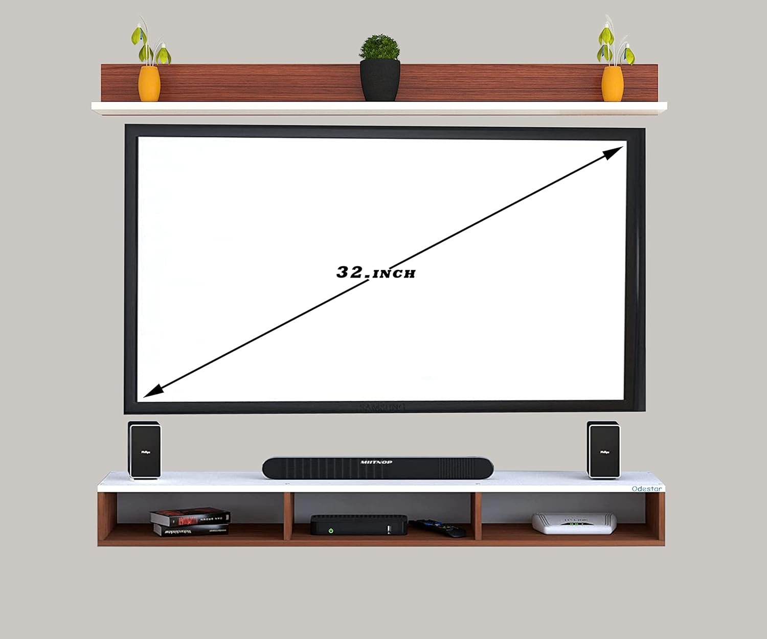 Engineered Wood Wall Mounted TV Unit, with TV Stand Unit Wall Shelf for Living/Badroom Room (Black & White) For-32 INCH - Image 2