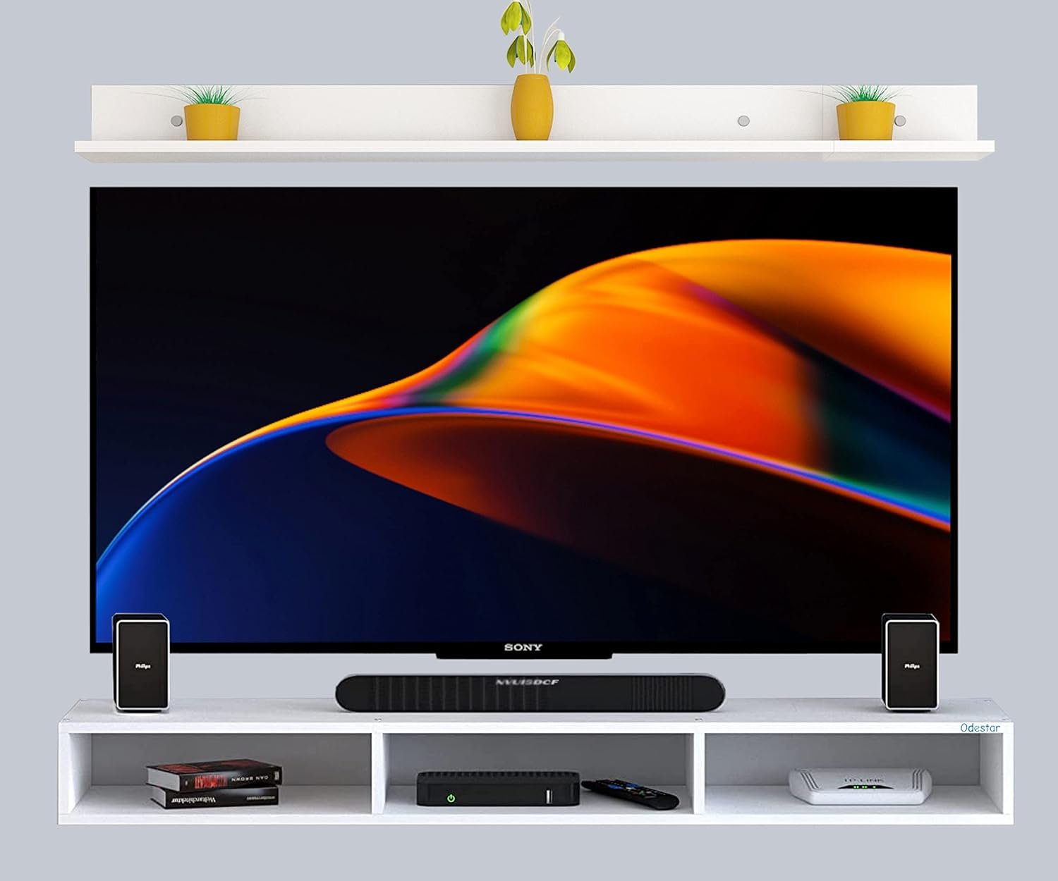 Engineered Wood Wall Mounted TV Unit, with TV Stand Unit Wall Shelf for Living/Badroom Room (Black & White) For-32 INCH - Image 4