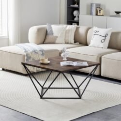 32” Square Coffee Table, Industrial Home Accent Table with Metal Frame, Mid-Century Modern Center Table for Living Room, Bedroom, Office (Rustic Brown)