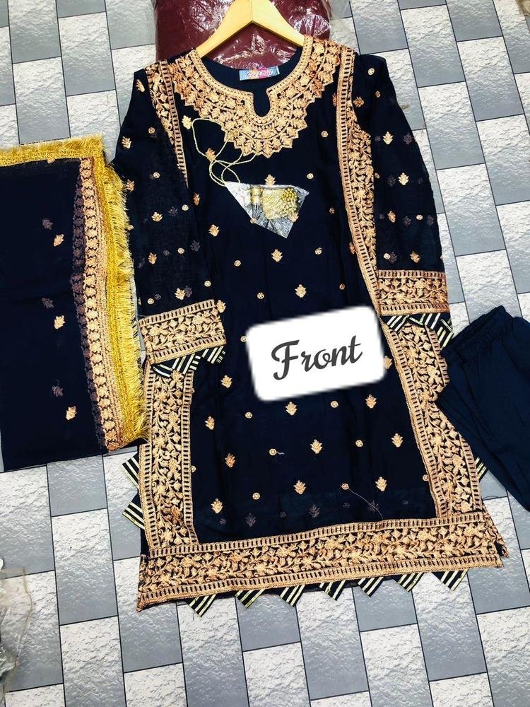 Navy Blue Heavy Embroidered 3-Piece Suit – Luxury Formal & Festive Wear for Women - Image 3