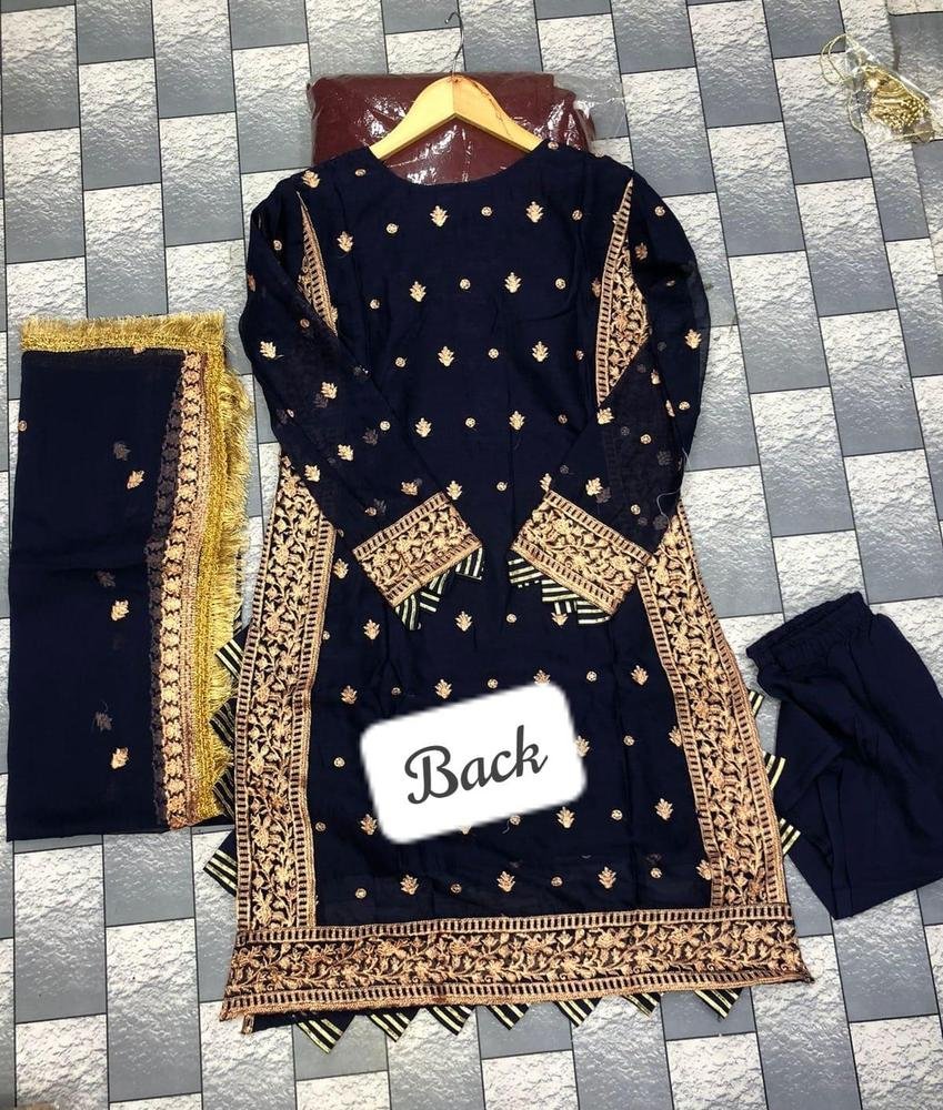 Navy Blue Heavy Embroidered 3-Piece Suit – Luxury Formal & Festive Wear for Women - Image 4