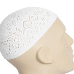 Men’s Premium White Cotton Knitted Namaz Cap – Breathable Stretch Kufi Hat for Prayer (Pack of 2)