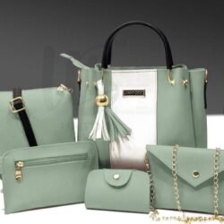 Chic Girl’s Hand Bag Set – 5 Pcs Rexine Shoulder & Crossbody Set (Maroon)