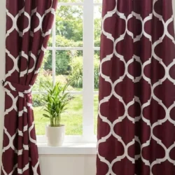 Luxurious Cotton Salonica Maroon Printed Curtains | Set of 2 (Extra Long)