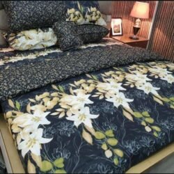Vibrant 7 Pcs Cotton Salonica Printed Comforter Set – Black Floral