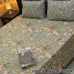 Vibrant 3 Pcs 100% Pure Cotton Printed Double Bedsheet