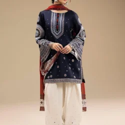 Title: Royal Blue 3-Piece Luxury Suit – Embroidered Lawn with Digital Print Diamond Dupatta