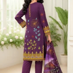 Title: Deep Maroon 3-Piece Luxury Lawn Suit – Full Digital Print with Silk-Finish Bamber Dupatta