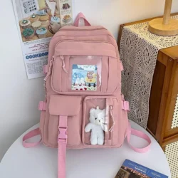 Cute Aesthetic Pink Backpack with Transparent Pockets – Stylish School & Travel Bag