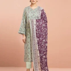 Title: Sunshine Grey 3-Piece Dobby Lawn Suit – Self-Textured Fabric with Designer Print
