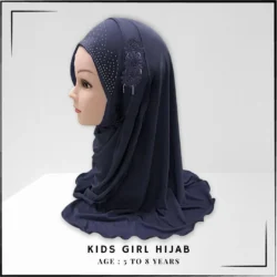 Soft Cotton Jersey Kids Makhna Scarf – One-Piece Pull-On Hijab with Diamante Flower Detail for Girls (Age 5-8 Years, Royal Blue)