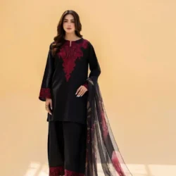 Title: Luxe Midnight Black 3-Piece Embroidered Suit – Heavy Work Lawn with 2.75m Diamond Dupatta