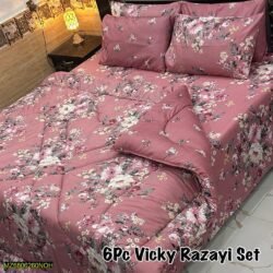 6 Pcs Vicky Razayi Printed Bedding Set – Pink Floral