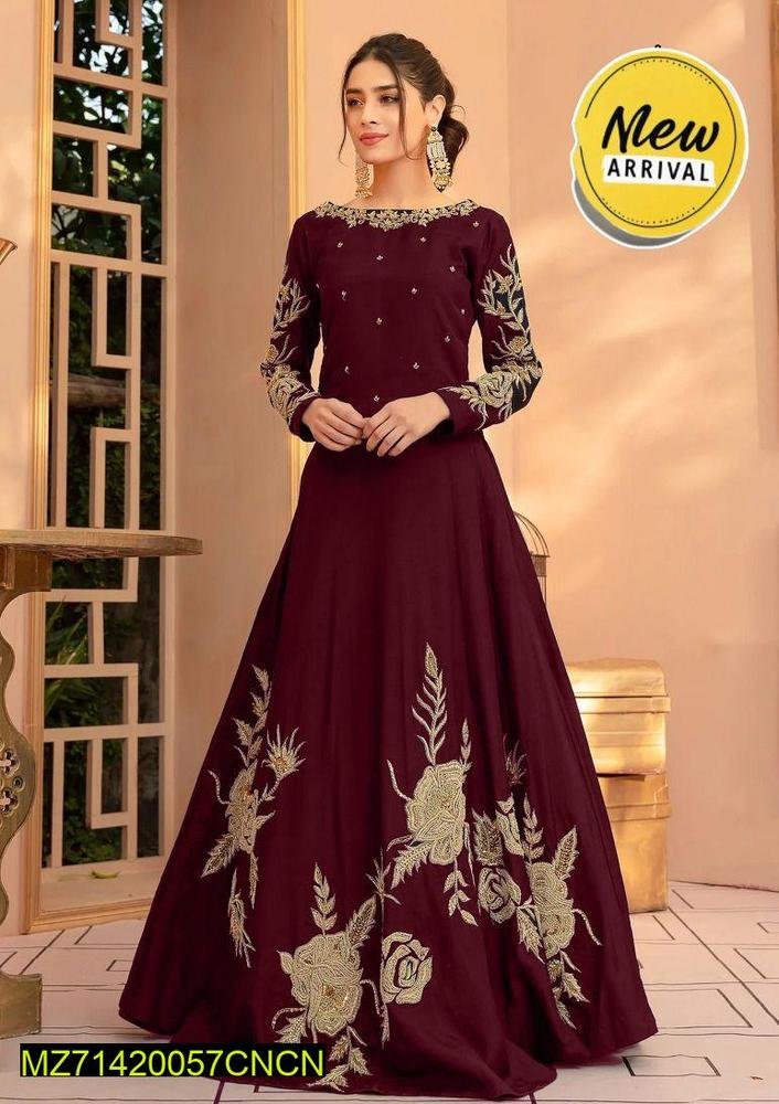 New Arrival Maroon Embroidered Maxi Gown – Elegant Floral Formal Dress for Women - Image 5