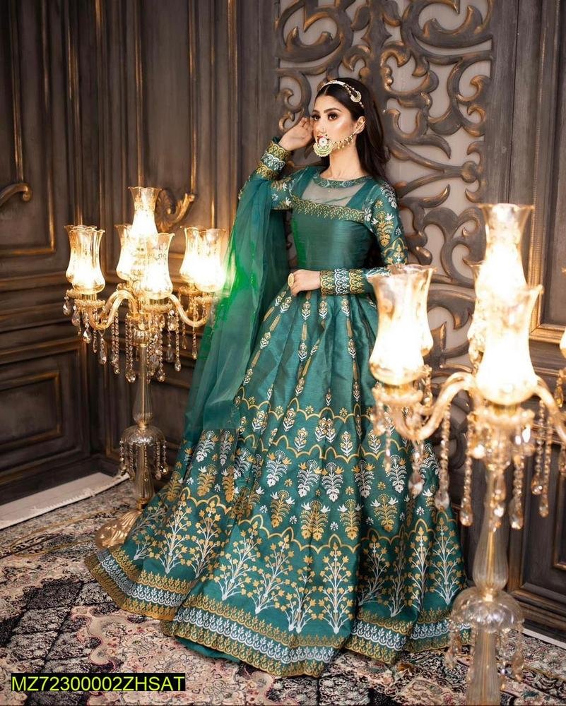 Emerald Green Embroidered Bridal Gown – Luxury Festive & Wedding Wear Maxi Dress - Image 2