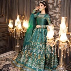 Emerald Green Embroidered Bridal Gown – Luxury Festive & Wedding Wear Maxi Dress