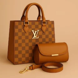 Title: Luxury 2-Piece Textured PU Leather Handbag Set – Chic Tote with Matching Pouch