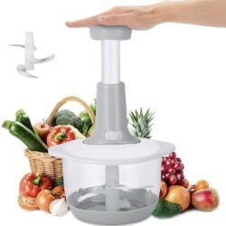 Manual Food Chopper – Stainless Steel Blades – Grey